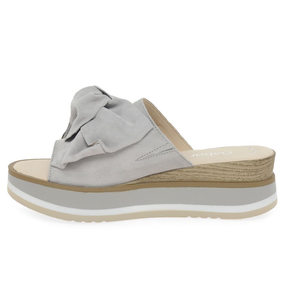 Clinton Dames Mules Sandales Gabor | Daim Exclusif Gris Clair